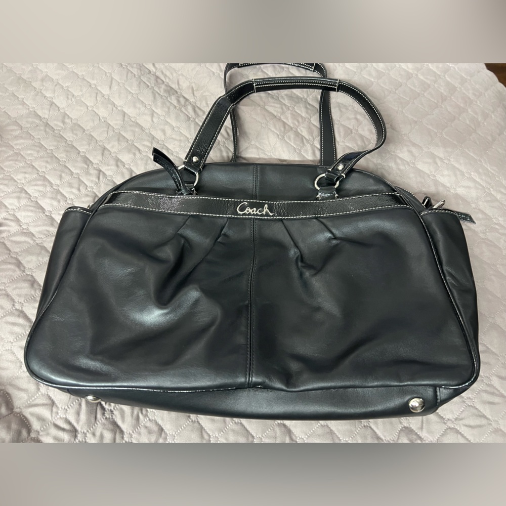 Coach Black Leather Handbag with Silver Accents
